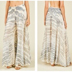 SURF GYPSY Zebra Tie Dye Wide Leg Pants Gray Ivory Medium Festival Boho